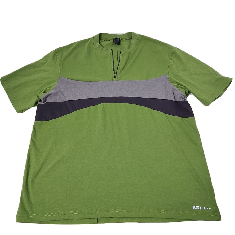 REI CO OP Mens Large poly/cotton 1/4 zip neck active Shirt Green w bottle holder